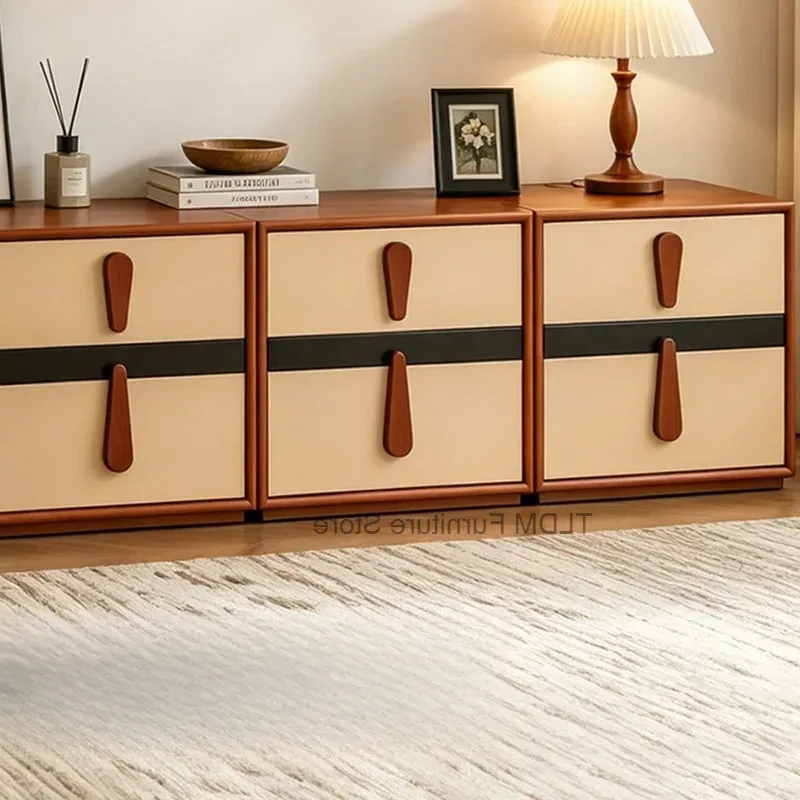 Cabinet Two-Tone Patchwork Side Handles Nightstand Storage Bedside Teardrop Minimalist Accent Wooden Table Pull for Bedroom