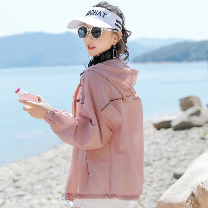 

Jackets Women Summer Chic Sun Protection Loose Temperament Stylish Femme Outwear Hooded Long Sleeve Korean Leisure Woman Coats