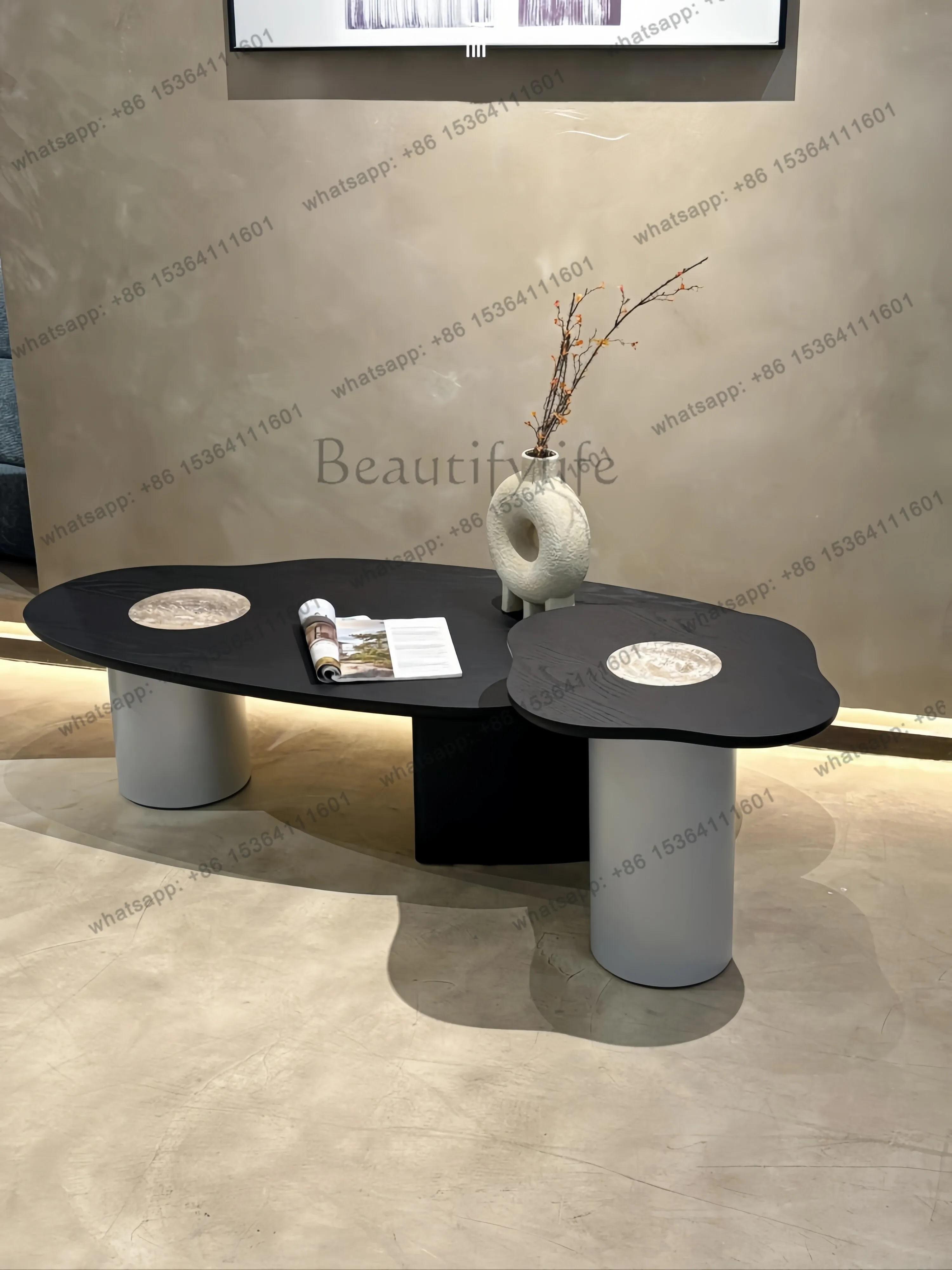 Factory Direct Sales Italian Minimalist Solid Wood Coffee Table Pandora Slate Special Shaped Coffee Table