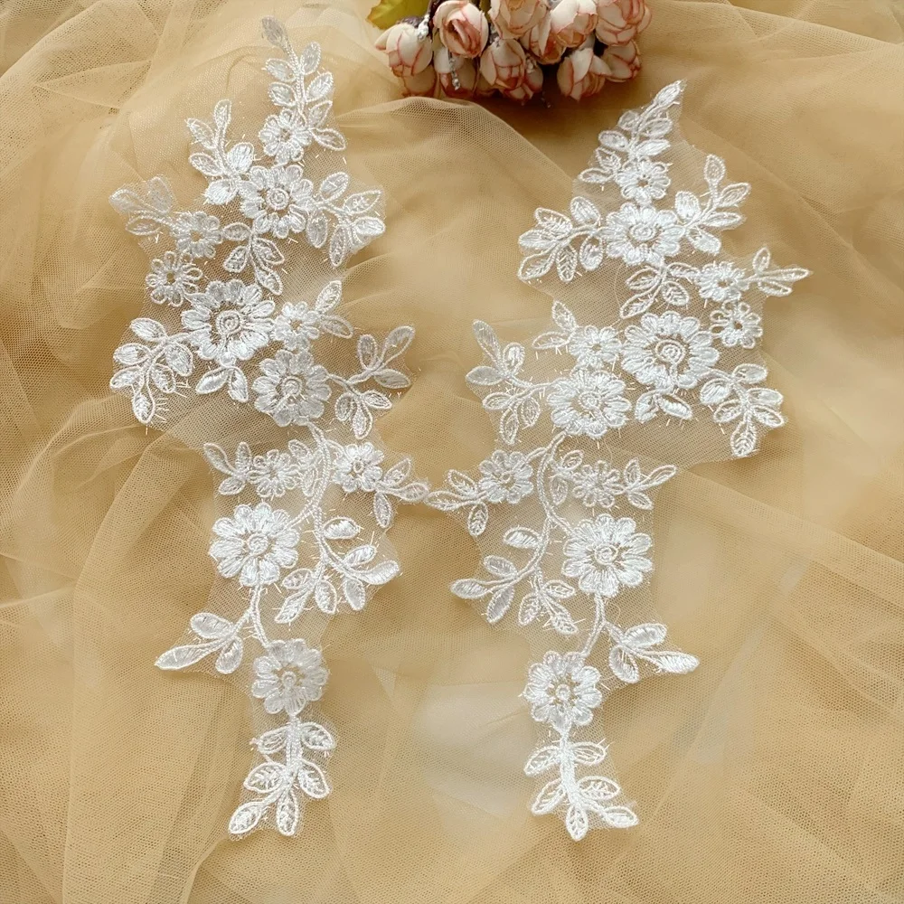 Embroidered Lace Applique, Lace Trim Dress, DIY Accessories, Hot Sale, Off White, 3 Pair, 6 Pieces, 31.5*12.5cm