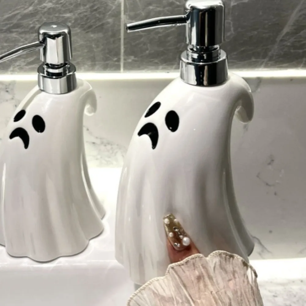 Garrafa dispensadora fantasma de 380ml, porcelana vazia, detergente para halloween, shampoo recarregável branco, garrafa dividida cosmética