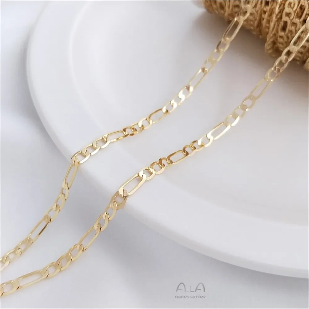 

14K Gold Plating 3+1 flat chain Handmade loose chain DIY fashion necklace bracelet with chain jewelry materials