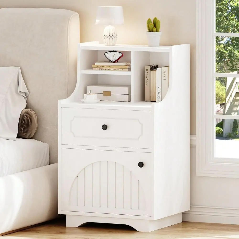 Modern Nightstand With Drawers, Nightstand Wood With Shelf And Barn Door, Versatile Storage For Bedroom, Living Room, Office, A
