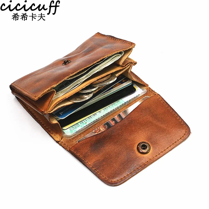 Portfel z prawdziwej skóry dla mężczyzn, kobiet, marki Vintage, ręcznie robione, krótkie, małe portfele męskie, etui na karty, oryginalna skórzana portmonetka