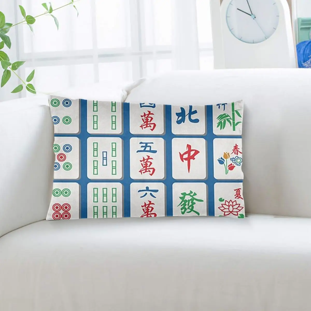 Mahjong Tiles On Blue Rectangle Pillowcase Cushion Cover Decor Bedroom Bed Home Comfort Throw Pillow