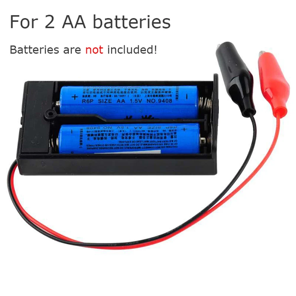 2 AA 3V Battery Holder Case Box Alligator Clip Switch Cover Power Storage Enclosure for DIY Electronics PC Project Tool