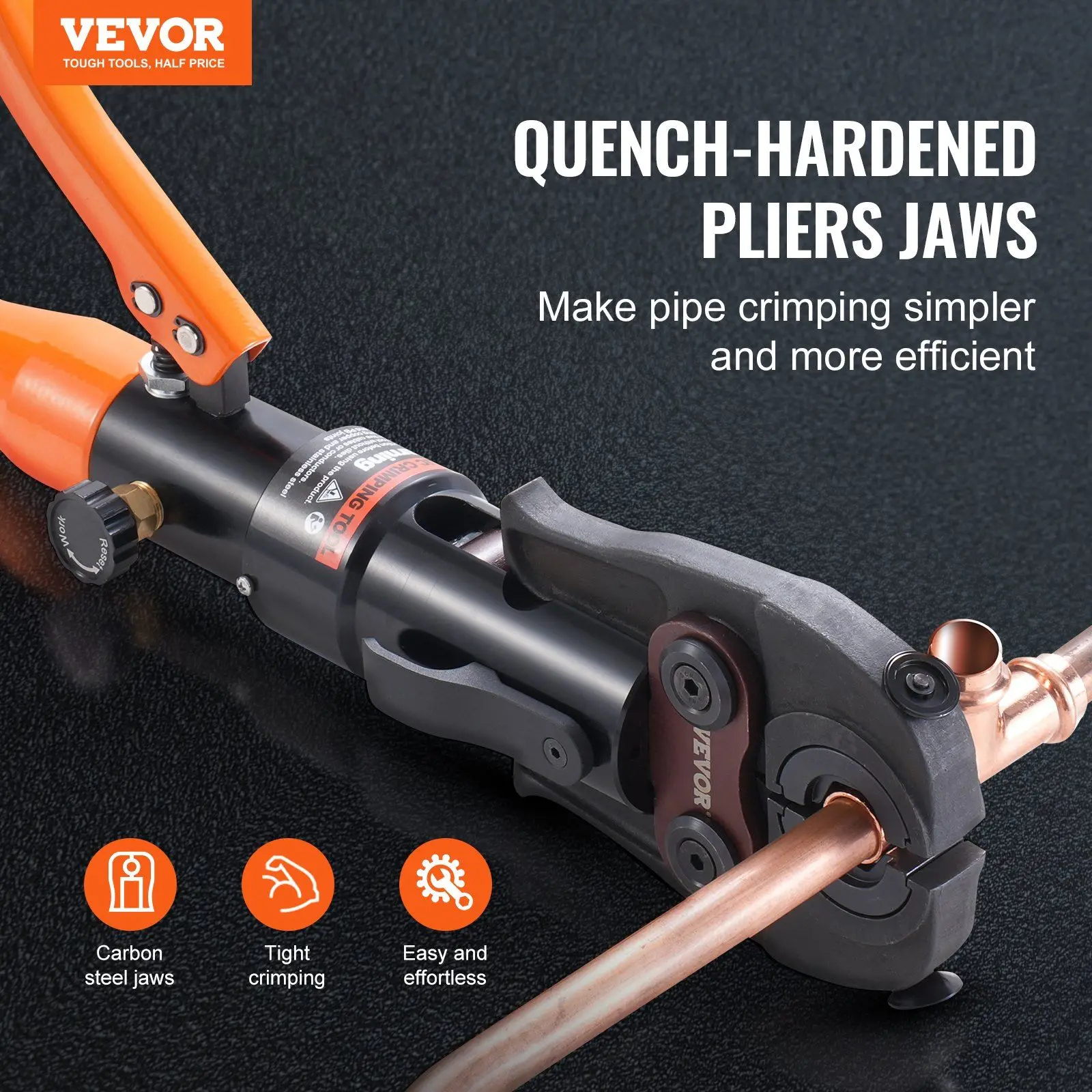 

Copper Pipe Crimping Tool, Hydraulic Driven Press Tool with 1/2", 3/4", 1" Jaws for Copper Pipe and 3/8", 1/2", 5/8", 3/4", 1"