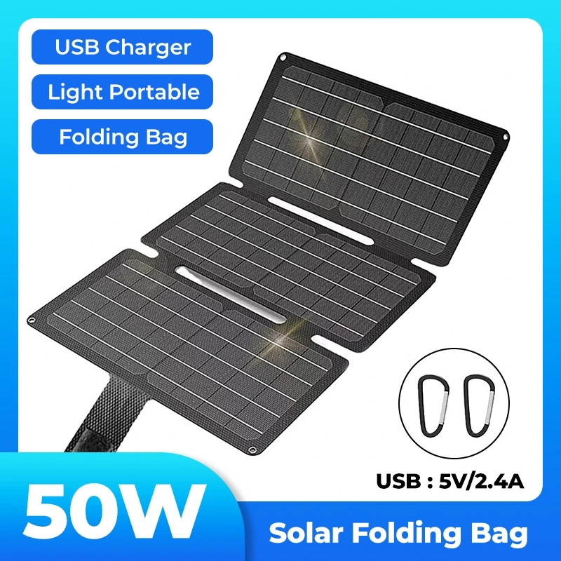 50 W tragbare Mini-Solarpanel-Falttasche, einzelner USB-Anschluss, Solar-Ladegerät für Handy, Powerbank, Outdoor, Camping, Wandern