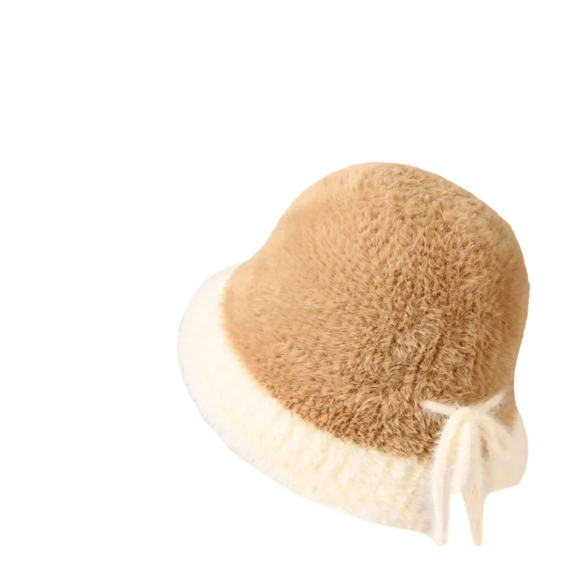 Korean Style Bucket Hat Women Autumn Winter Fisherman Hat Elegant Faux Fur Ear Protection with Strap Blush Basin Cap Foldable