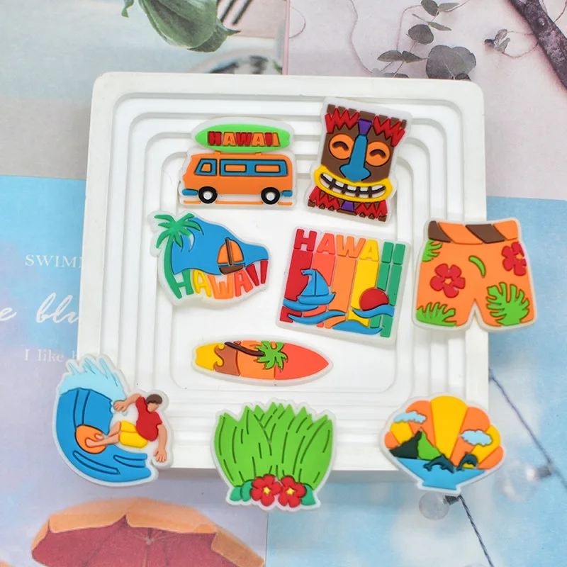 board coconut tree summer PVC shoe Charms Buckle combination Fit Wristbands accessories Decoration Bands gift unisex party