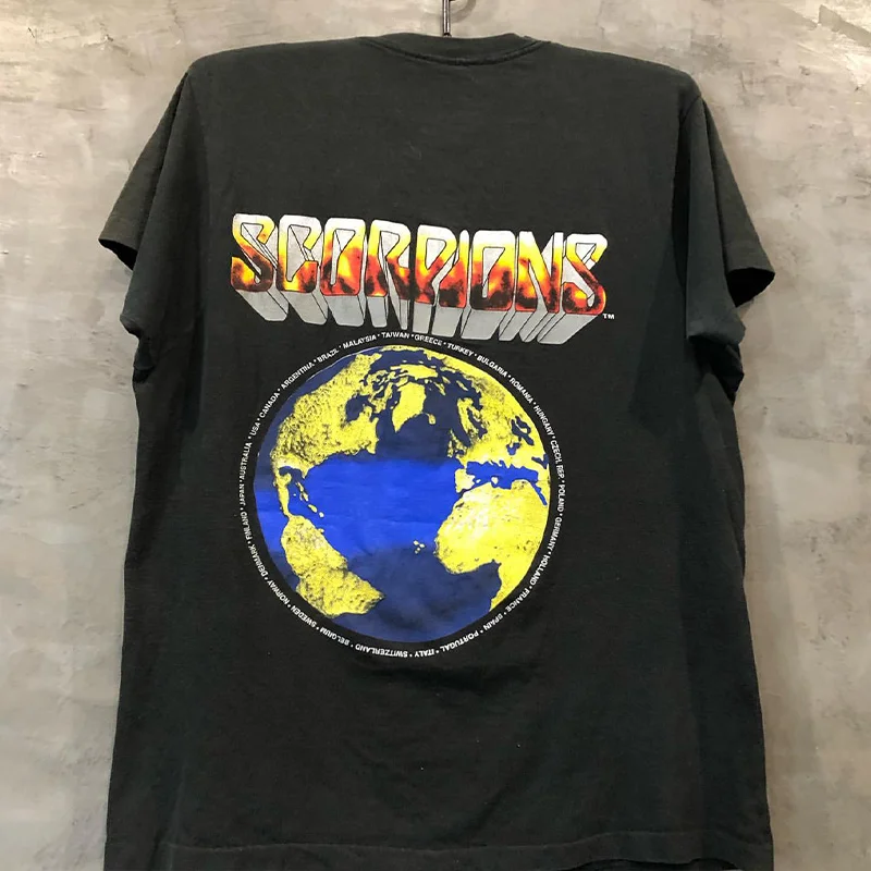 Tagkita Scorpions Band Heavy Metal Street Rock Vintage Short Sleeve Unisex T-Shirt Trendy Cotton round Neck Top for Teens