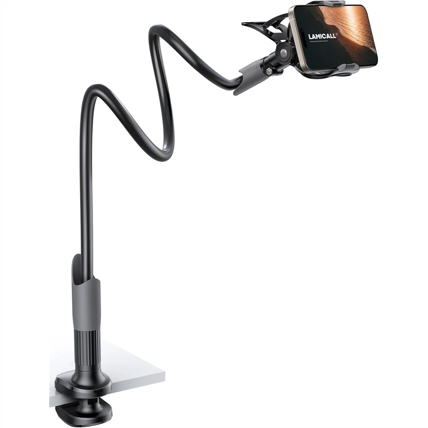 

Gooseneck Phone Holder for Bed - Flexible Long Arm Clamp Mount for Desk Headboard, Compatible with iPhone 17 Pro Max and 4-7