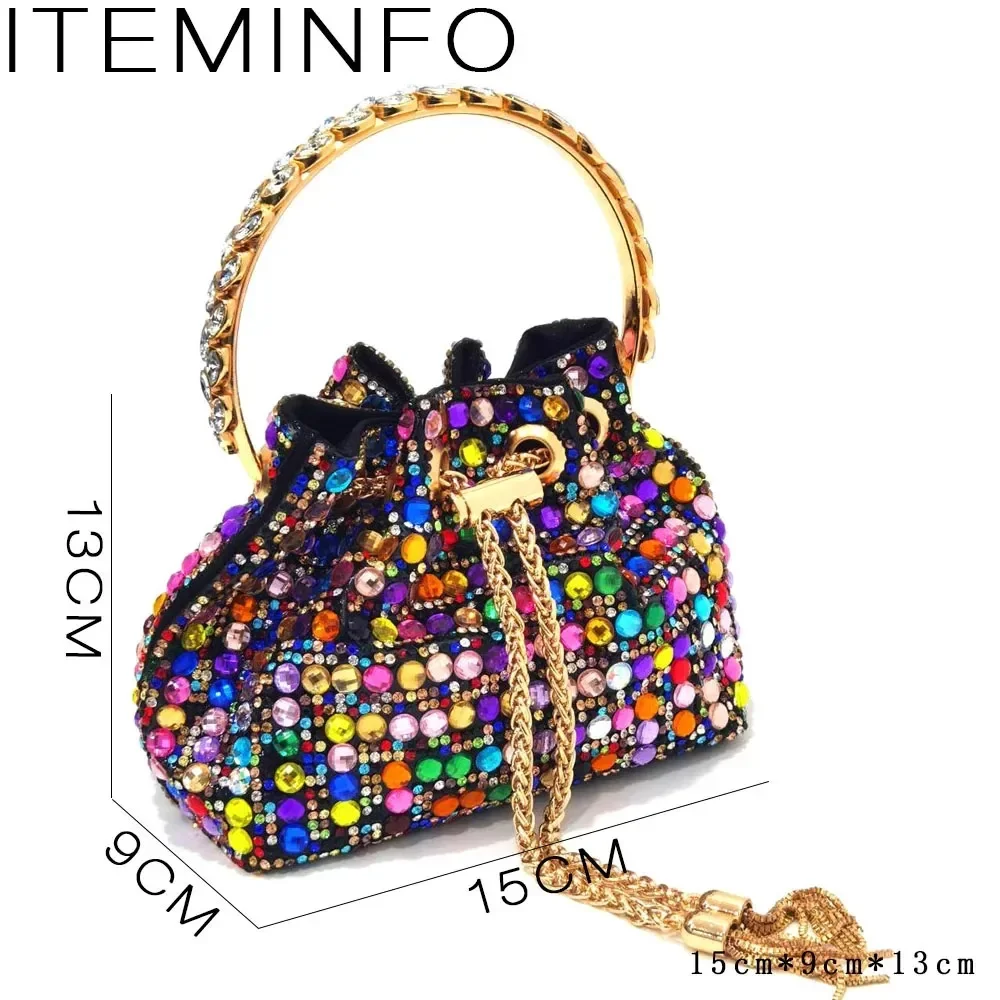 Shiny Gold Rhinestone Shoe & Bucket Bag Set | Pointed Crystal Heels, Womens Lux Wedding Eve Bridal Formal Prom Match Purse Kits