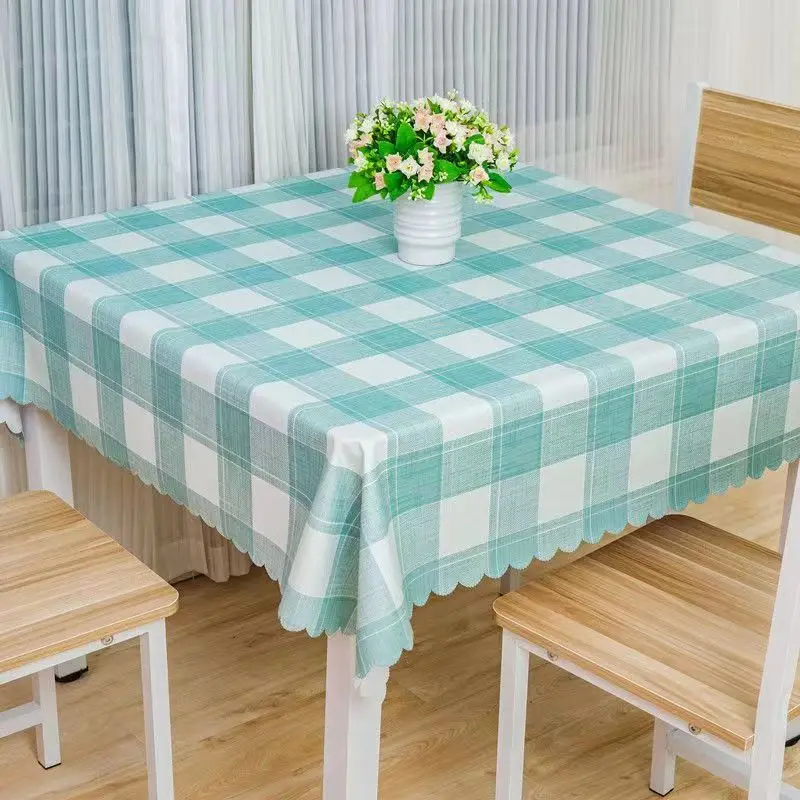 Waterproof and Oil-proof Round Tablecloth, PVC Table Mat, Tea Table Cloth, White Plaid