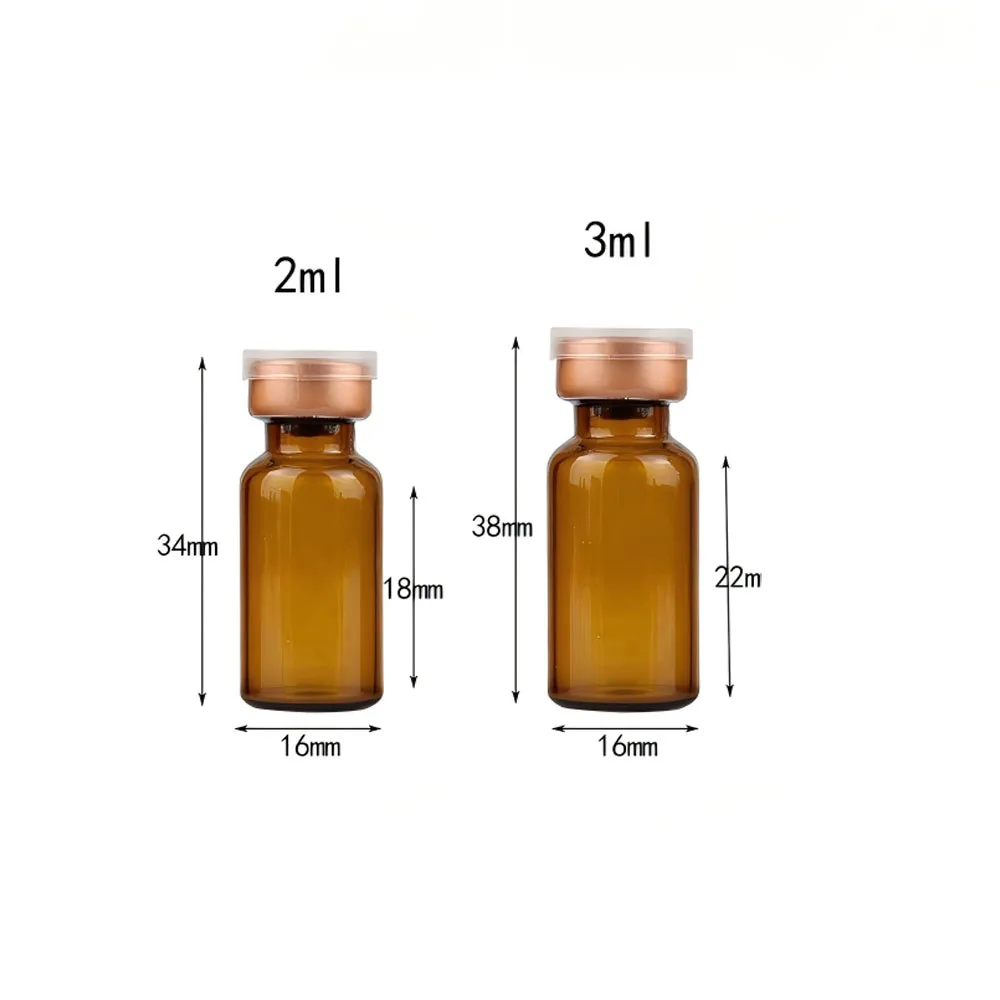 200 Stück 2/3ml Glasfläschchen, Klare Leere Glasfläschchen für Injektionen mit Kunststoff-Aluminium-Klappverschlüssen und Gummi-Injektionsstopfen, flach – Detail 2
