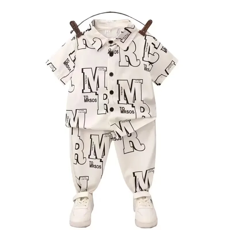 Kids Boys Summer Set New Baby Fashionable and Cool Clothes Children\'s Short sleeved Shirt and Pants 2-piece Set