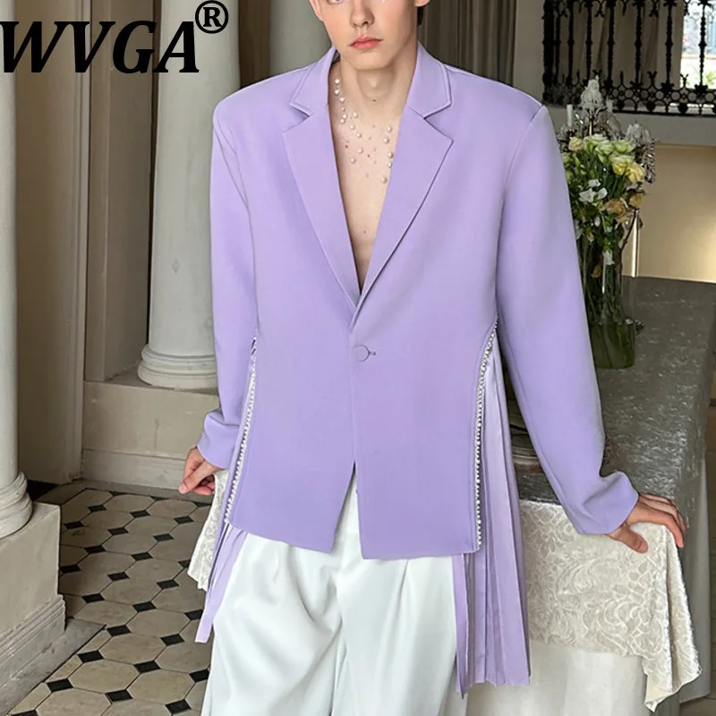 

Мужской пиджак WVGA, весна-осень, новый, модный, с декоративными бусинами, отложным воротником, шикарный, повседневный, в стиле пэчворк, трендовый, W18646