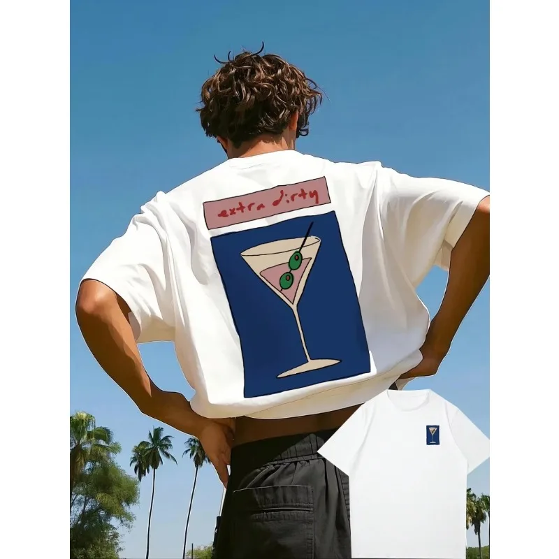 

Мужская повседневная футболка с коротким рукавом и графическим принтом для напитков, летняя повседневная рубашка большого размера в стиле хип-хоп, мужская одежда, новые топы