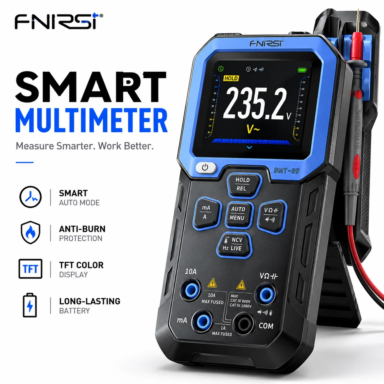 

FNIRSI DMT-99 Digital Multimeter 9999 Counts TRMS, Rechargeable Auto-Ranging Volt Meter with Recording and Monitoring Data Mode