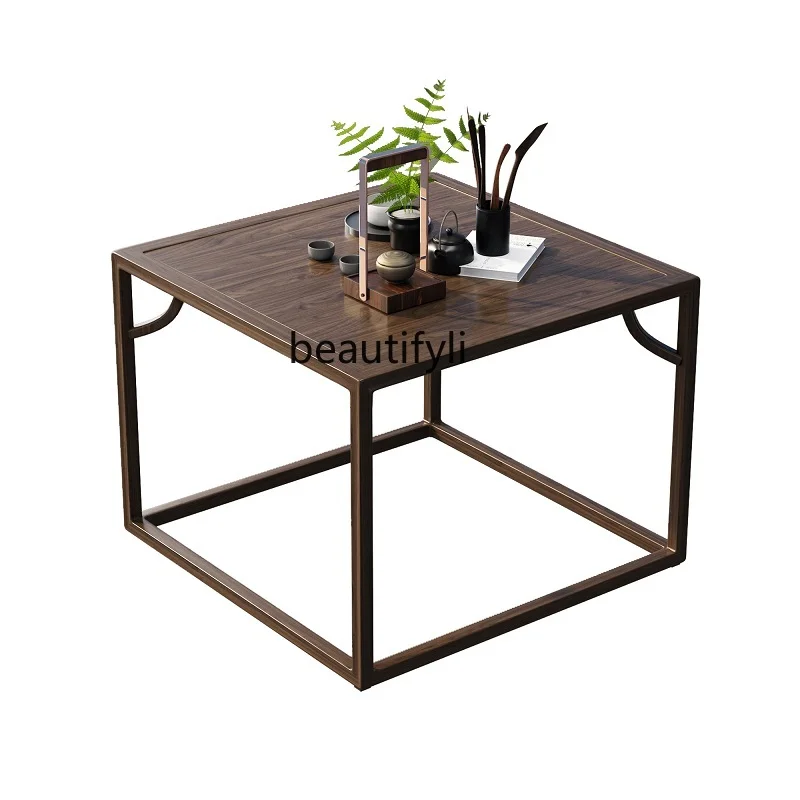 

Square solid wood Chinese black walnut with drawers square tea house table casual chess and card tables and chairs