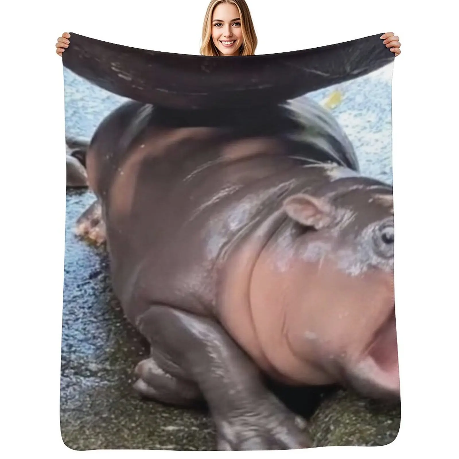 

Moo Deng - Drama Powers Throw Blanket Nap Flannel Fabric Beautifuls Luxury Designer Blankets