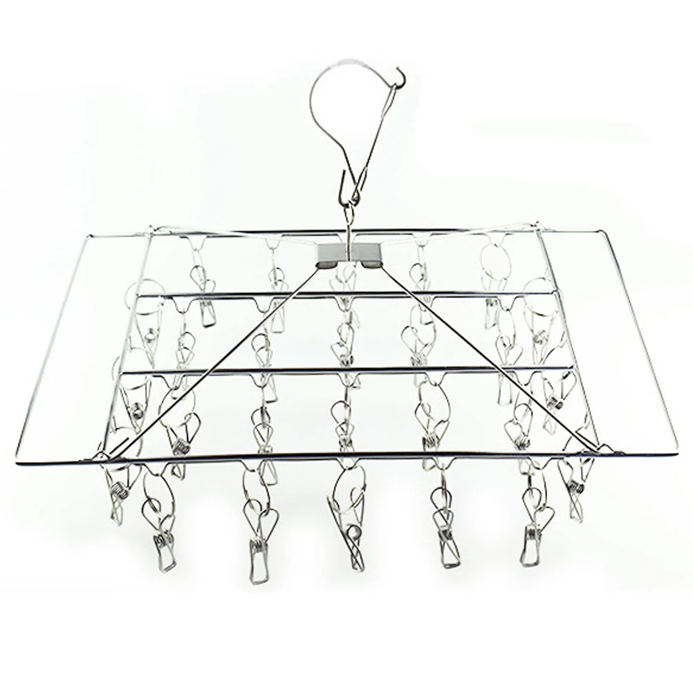 

Square Sock Rack Stainless Steel Space Saver Laundry Hanger Multi Clip Drying Rack Windproof Flat Storage