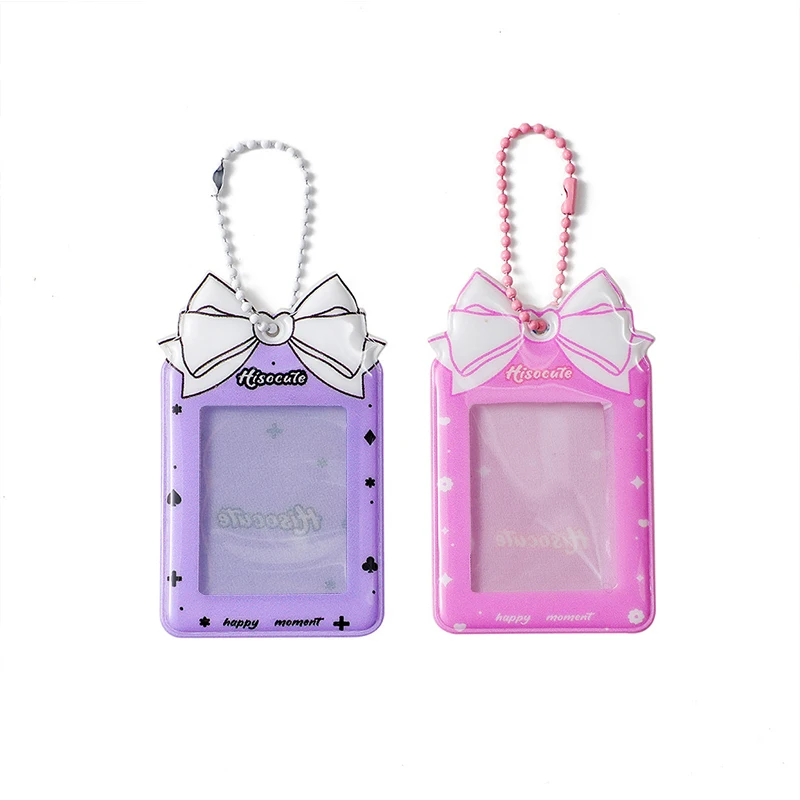 PVC Bow Sweet Card Holder 2 Inch Photo Pocket Idol Photo With Keychain Photocard Protector Photo Frame INS Style DIY Card Holder