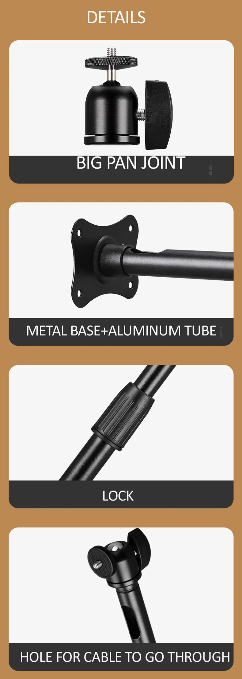 PMA-M2 270-420 مللي متر 420-710 مللي متر 10 كجم 5 كجم 6 كجم قاعدة معدنية الألومنيوم أنبوب الاستخدام المزدوج العارض جدار سقف جبل مع المسمار 1/4 بوصة
