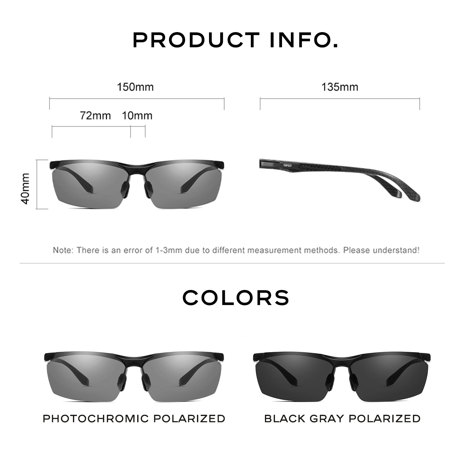 CAPONI New Sunglass men Polarized Lightweight carbon fiber Photochromic Outdoor Sports Shades Sunglasses UV400 Designer BS8780