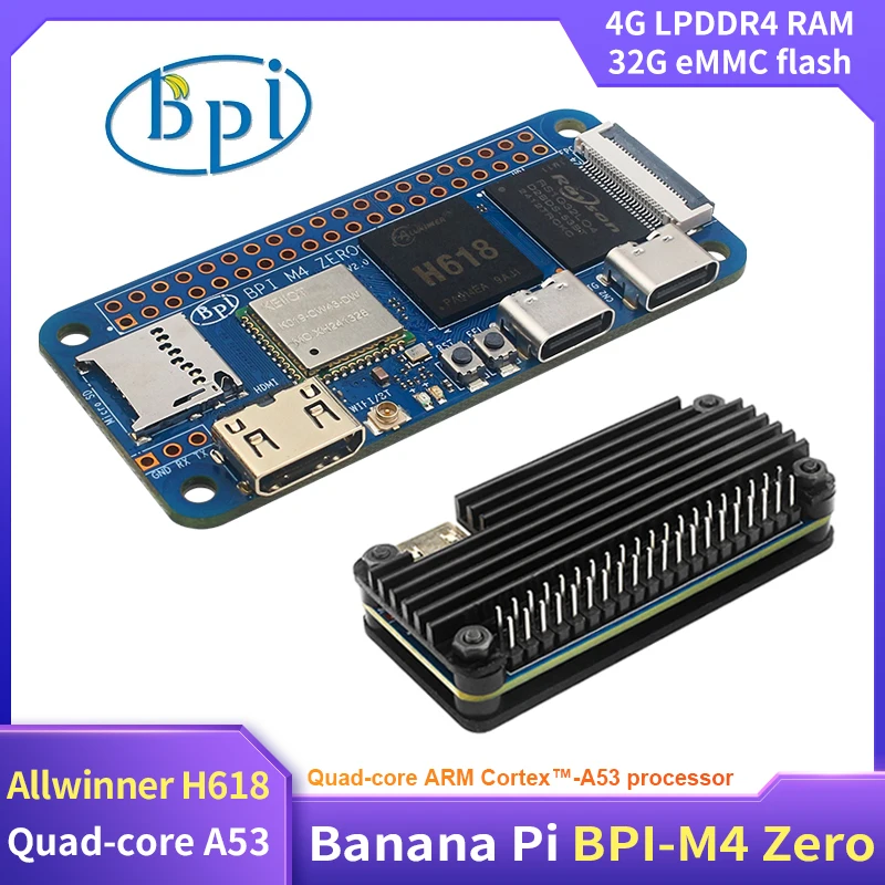 Banana Pi BPI-M4 Zero 4G LPDDR4 RAM 32G eMMC Allwinner H618 Quad-core Cortex-A53 WIFI Bluetooth SBC Single Board Computer