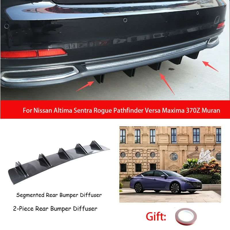 For Nissan Altima Sentra Rogue Pathfinder Versa Maxima 370Z Murano ABS Rear Bumper Lip Diffuser Shark Fin Anti-collision
