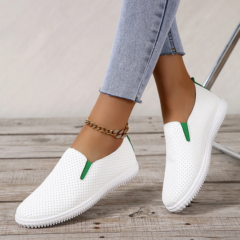 Spring Summer New Women's Flat Shoes White PU Leather Slip On Casual Shoes Woman Comfortable Soft Sole Loafers Shoes for Women