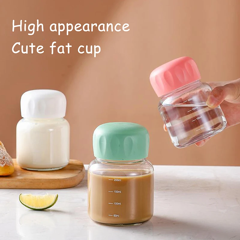 Mini tazza di grasso da 200 ml con tazza d'acqua in vetro graduato, tazza di succo portatile estiva, contenitore per bevande, regalo per la casa da viaggio