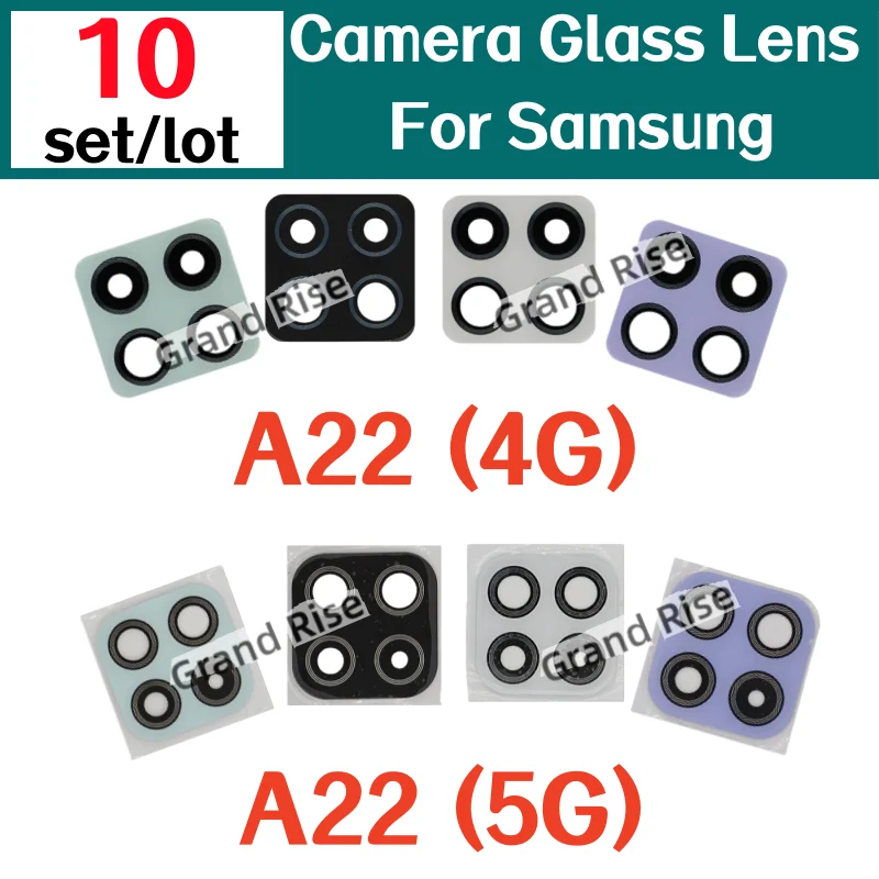 1-10Set Phone Camera Lens For Samsung Galaxy A22 A225 New Rear Camera Safety Glass Lens Holder Replacement Parts For A22 5G A226