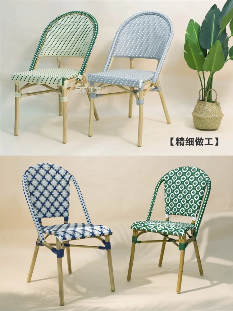 Outdoor rattan chair bustling dense knitted coffee table and chair Internet celebrity restaurant milk tea shop balcony outdoor