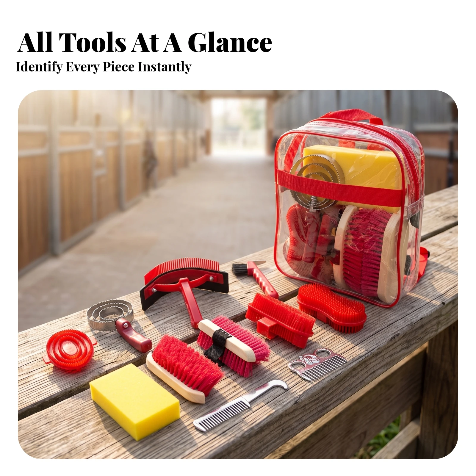 11 Pieces Horse Care Kit Spacious Horse Grooming Kit with Carry Bag Lightweight Sturdy for Equestrians, Stable, Tack Room