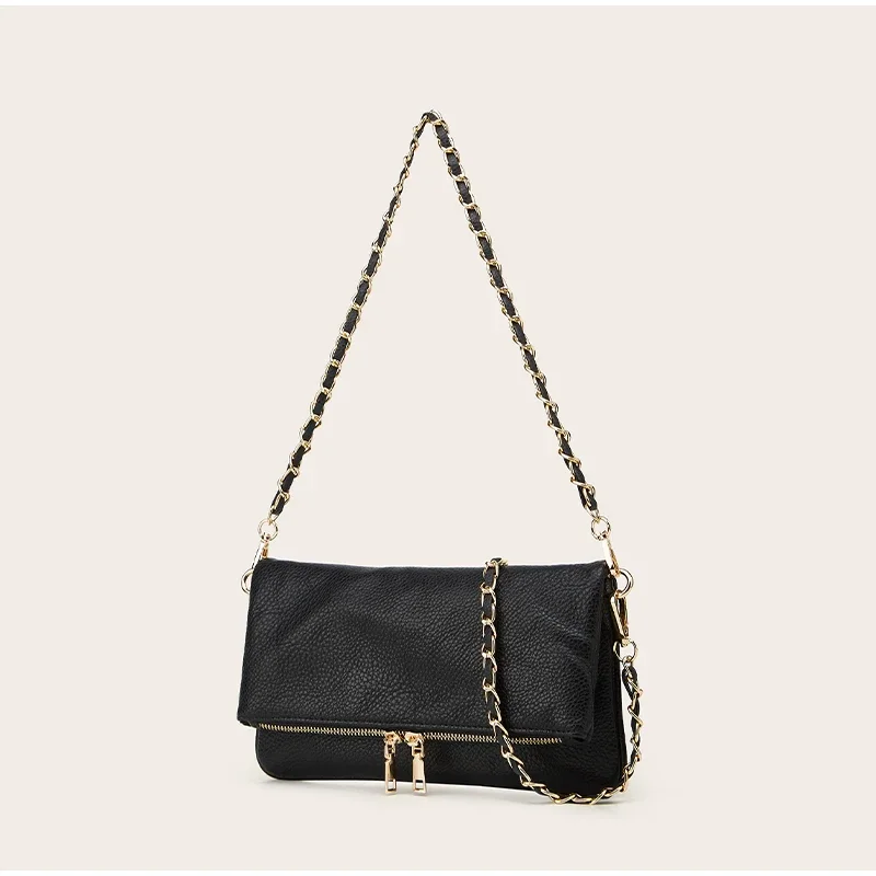Pebbled Lychee Texure Umhängetasche, kompakte, schicke Umhängetasche mit Unterarmkette, elegante, trendige, kleine, quadratische Damen-Clutchtasche – Detail 7