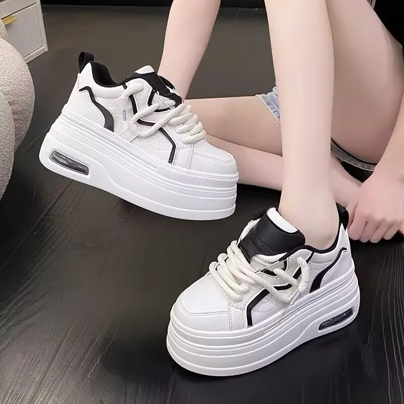 Chunky Sneakers for Women Comfort High Top 8cm Platform Height Increasing Sports Shoes Basketball Non-slip Walking Zapatos Shoe