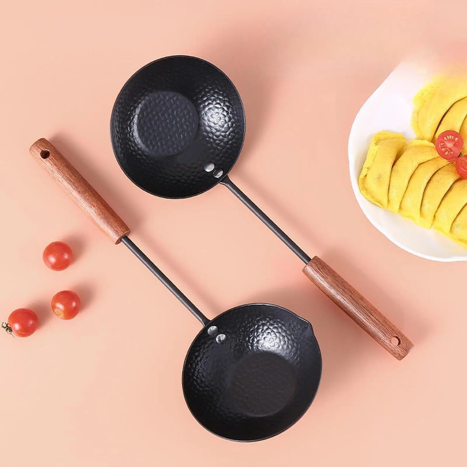 Small Frying Pan Butter Melting Pot Round with Wood Handle Nonstick Surface Saucepan Pancake Pot for Induction Cooker Rvs