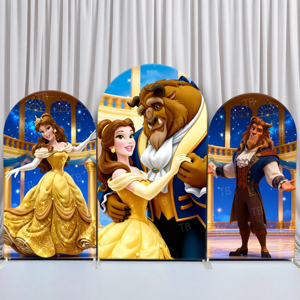 

TB Beauty and The Beast Theme Arch Backdrop Cover Princess Belle for Festival Party Decor Photo Background Props Elastic Fabric
