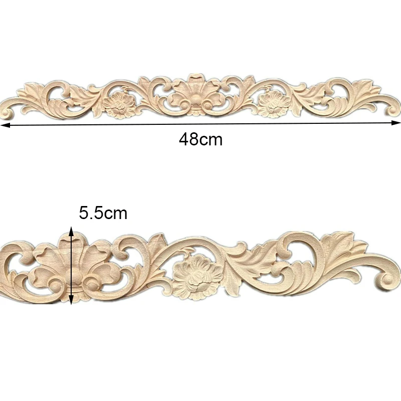 2PCS 40-56cm Wood Stick Flowers Carved Furniture Decorative Applique Ornaments Crafts Window Home Decoration Accessories