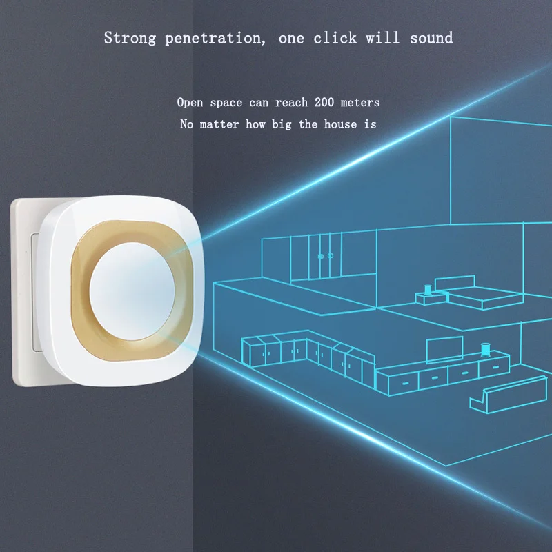 Timbre inalámbrico para personas mayores, timbre de puerta remoto para el hogar, transmisor autogenerador, diseño impermeable, fuerte penetración, 433MHZ