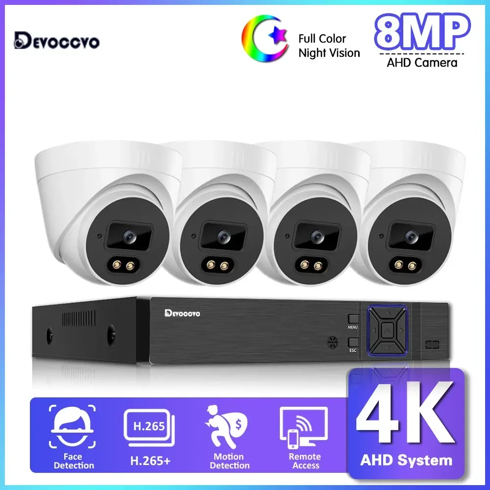 

Комплект домашней внутренней системы видеонаблюдения 4K AHD: купольные камеры, 4-канальный видеорегистратор, цветное ночное видение, потолочные камеры