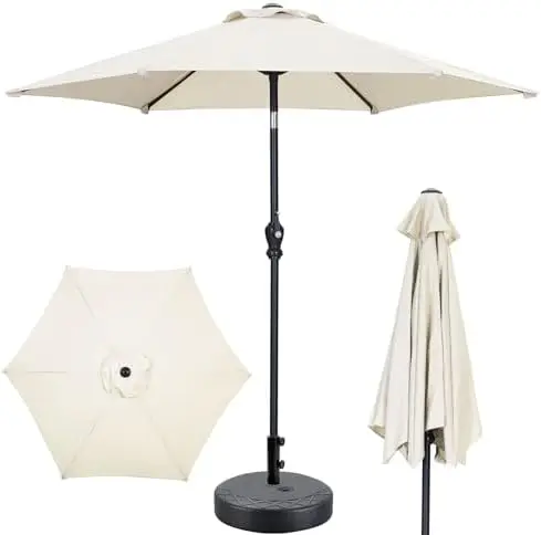 7.5ft Patio Umbrella Outdoor Umbrella with Tilt, Crank and Umbrella Weighted Base, for Yard/Outdoor/Wedding Parties and