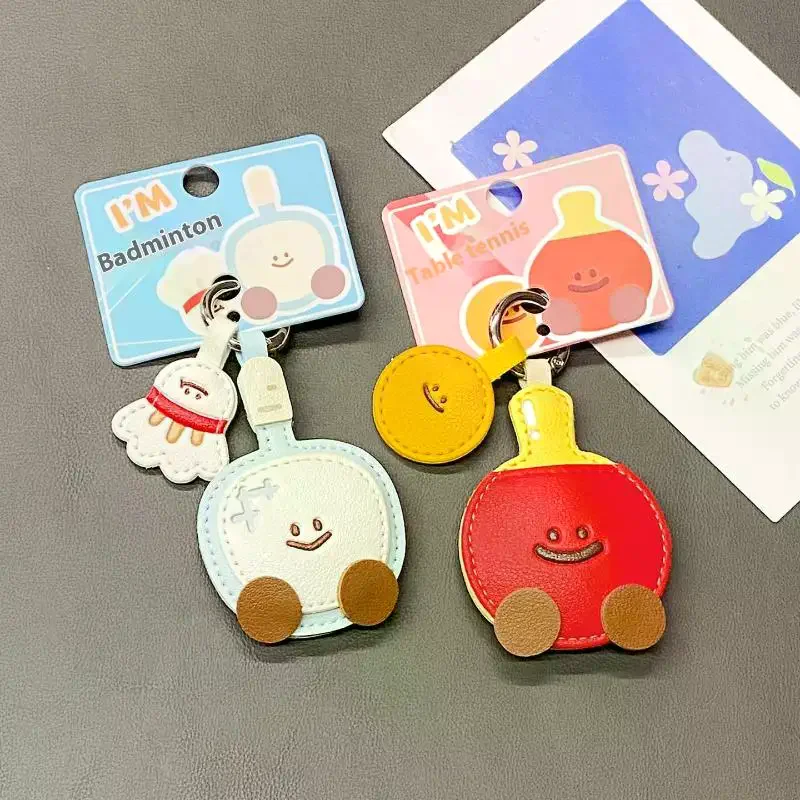 Cute Cartoon Leather Racket Strap Pendant Keychain Kawaii Simulation Badminton Table Tennis Backpack Decoration Accessories