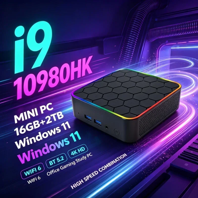 Mini Desktop PC Intel Core I9‑10980HK High Performance Mini Host Windows 11 16GB RAM 1‑2TB SSD WiFi6 BT5.2 For Daily Office Use