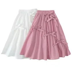 High Waist Bowknot Skirts Girls Sweet 2022 Spring/Summer Kids Long Skirt Comfortable For Children's Age 4 6 8 10 12 14 Year Wear