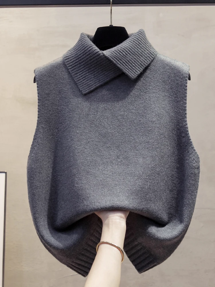 

Женский вязаный жилет с открытым передом и воротником, свободная верхняя одежда, осенне-зимний новый модный свитер с подплечниками, 100% китайская шерсть