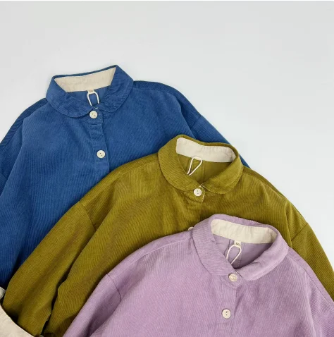 Kids Blouses Spring New Corduroy Baggy 2026 Fashion Korean Long Sleeve Simple Style Casual 5