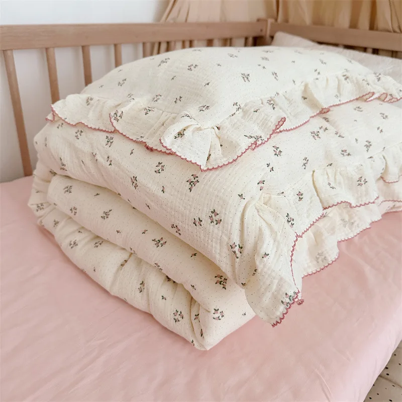 Luxurious Cotton Muslin Ruffle Duvet Cover Set for Kids Childrens Bedding Set - Soft & Breathable